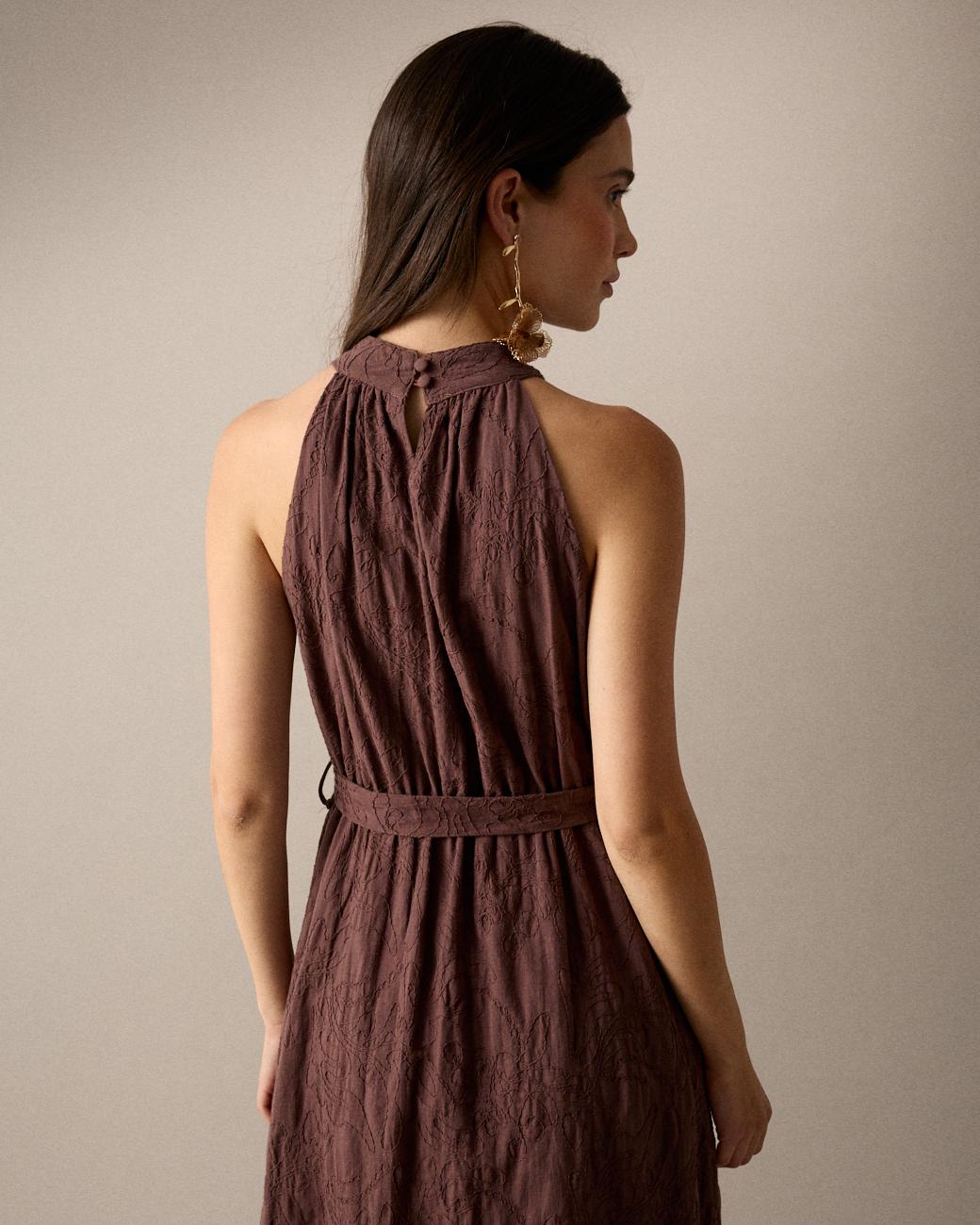 Vestido Bordado Cuello Halter