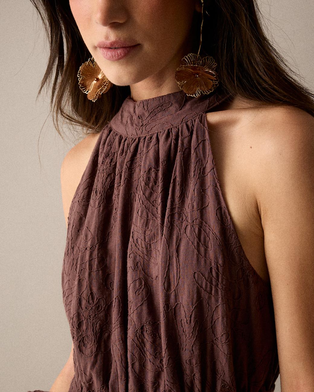 Vestido Bordado Cuello Halter